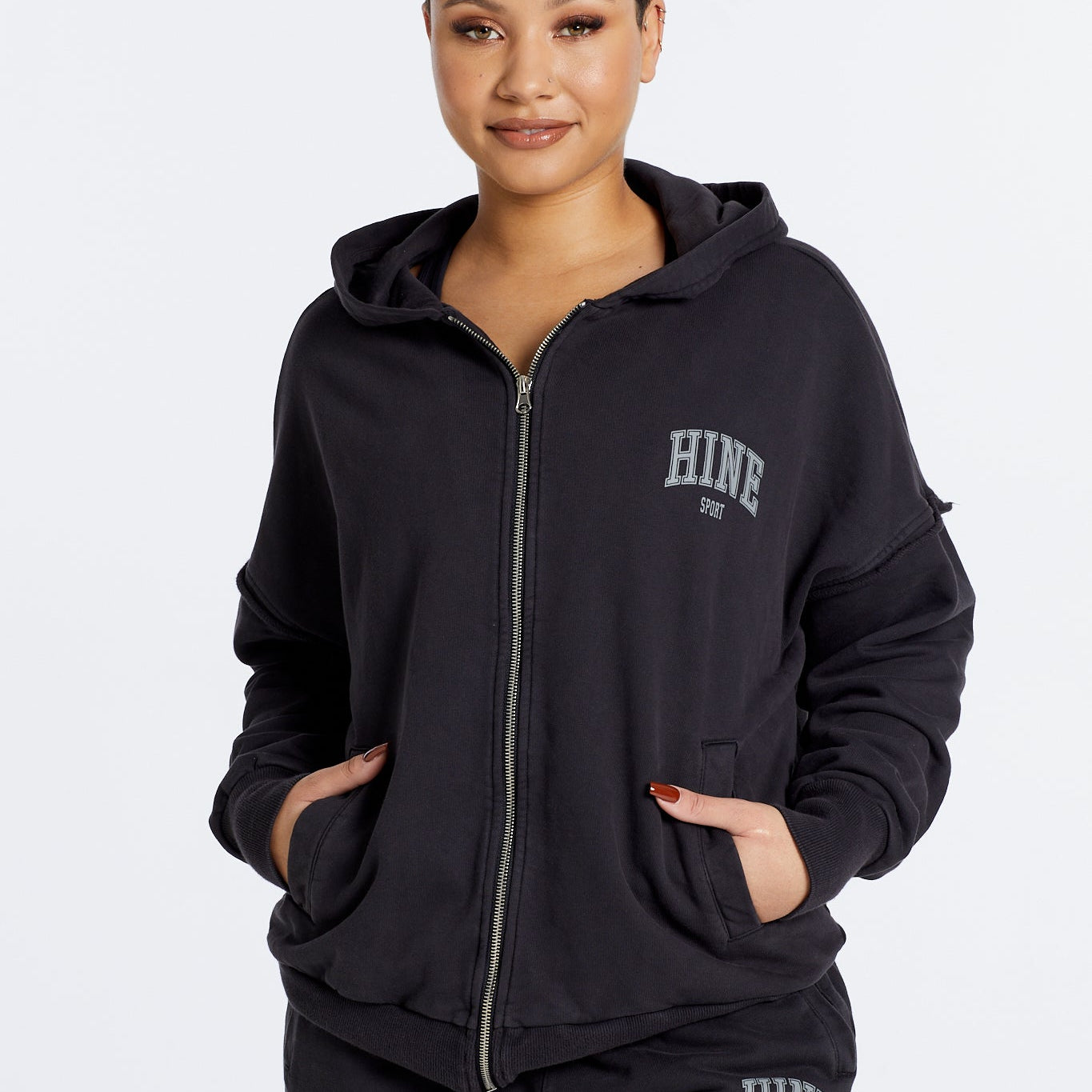 WASHED ZIP UP HOODIE ONYX