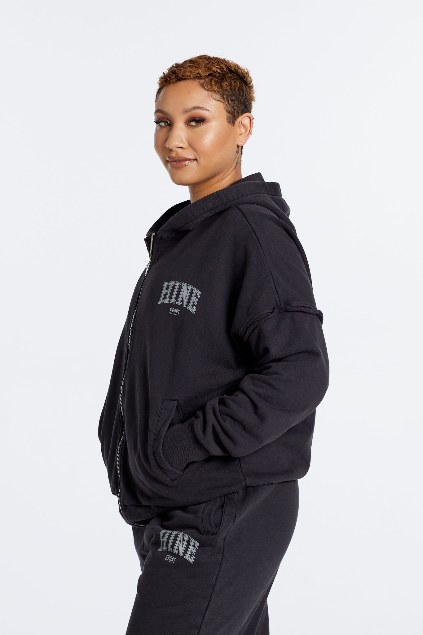WASHED ZIP UP HOODIE ONYX