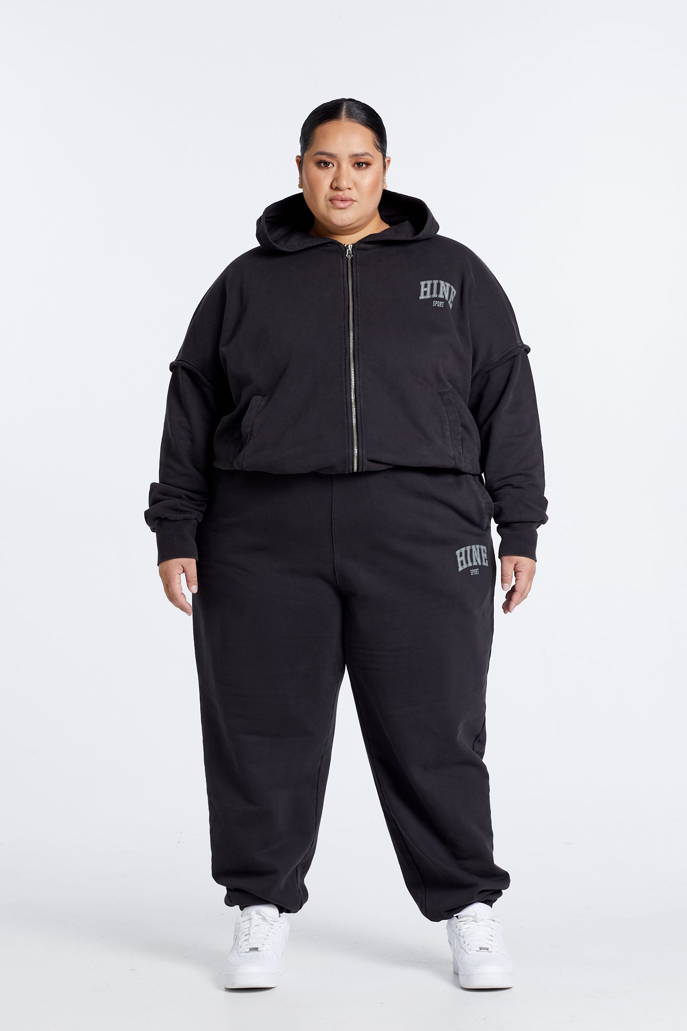 WASHED ZIP UP HOODIE ONYX