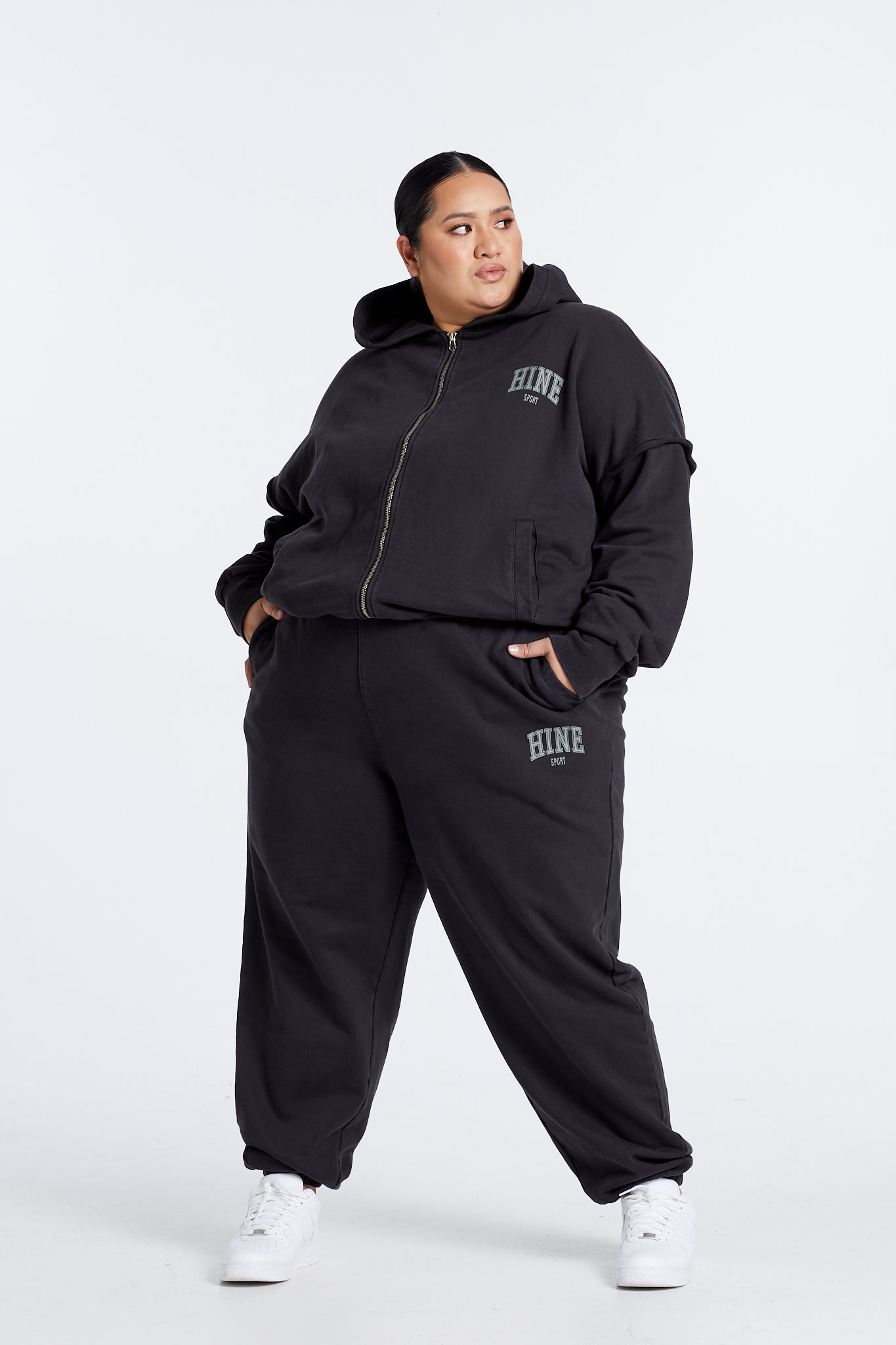 WASHED ZIP UP HOODIE ONYX