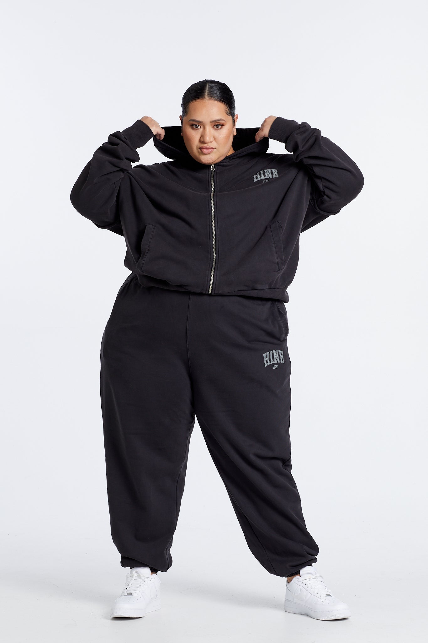 WASHED ZIP UP HOODIE ONYX