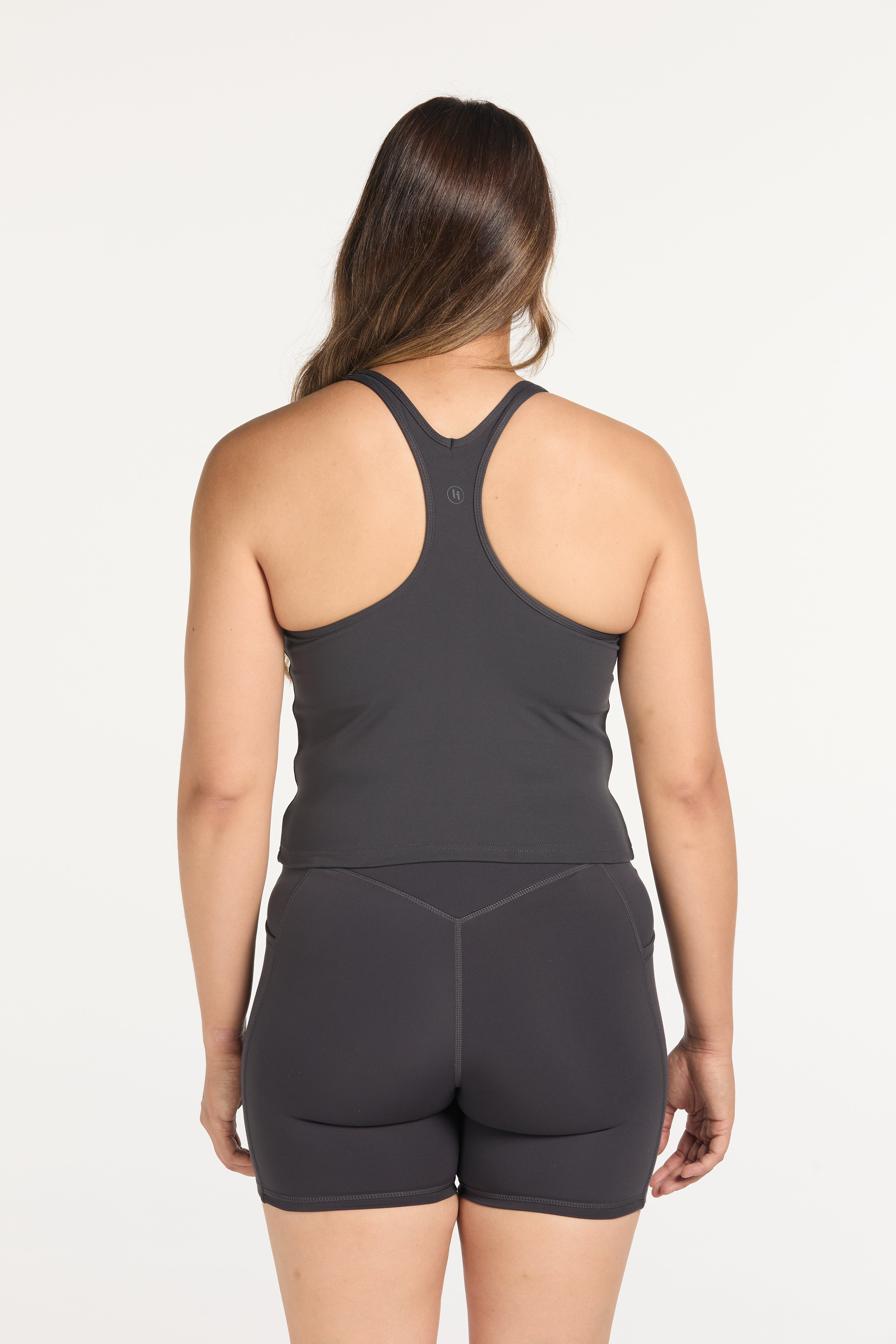 RACERBACK CROP SINGLET W/ IN-BUILT BRA CHARCOAL