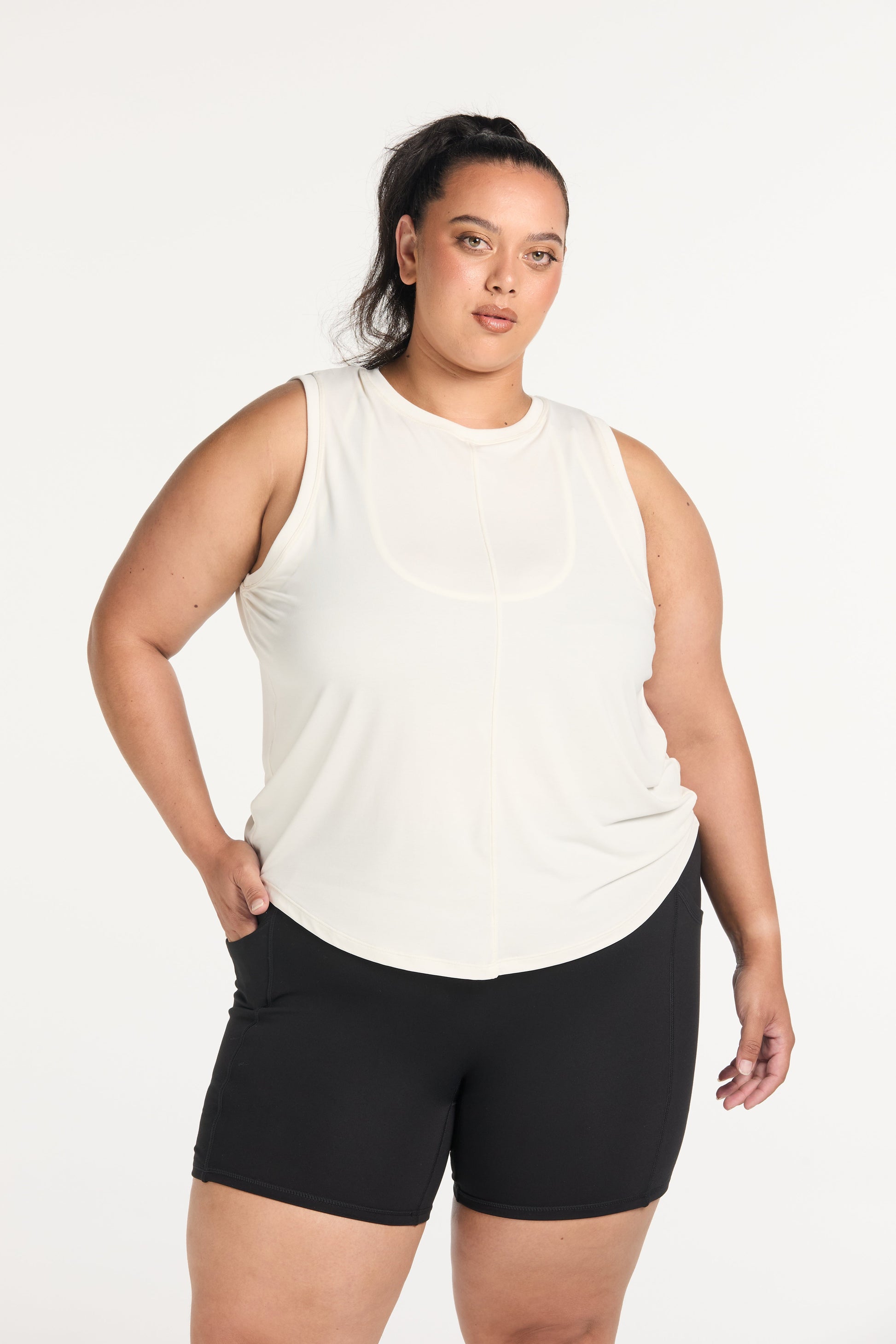 ESSENTIALS OPEN BACK TANK WHITE