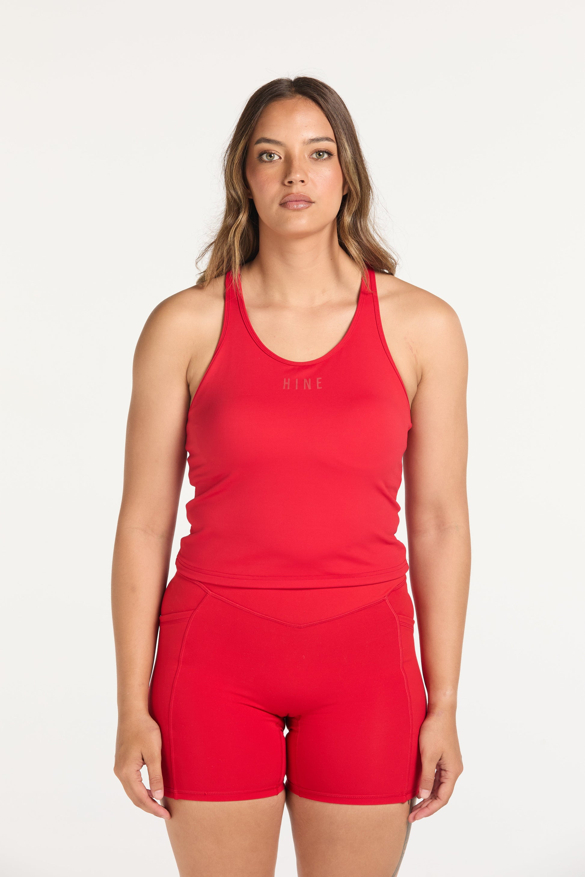 RACERBACK CROP SINGLET W/ IN-BUILT BRA RED