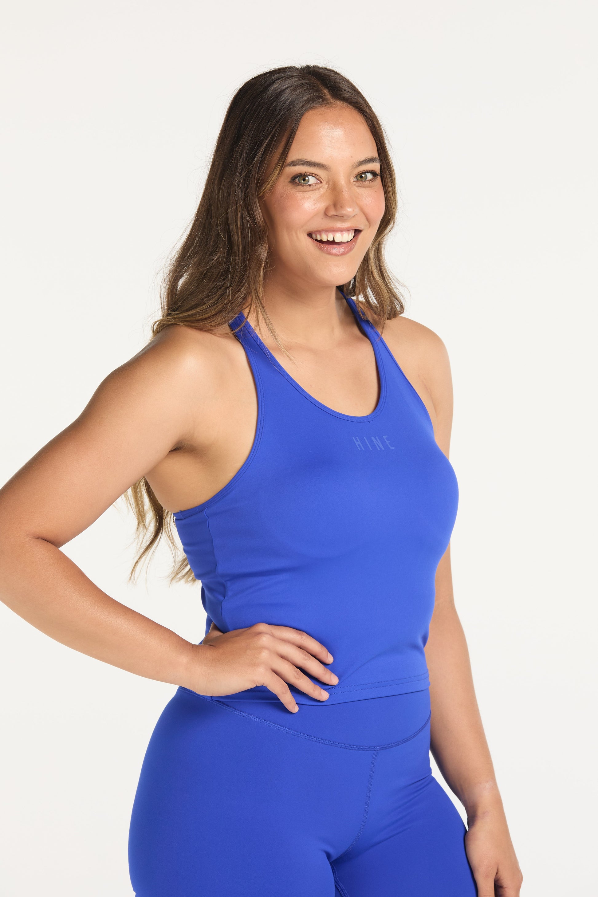 RACERBACK CROP SINGLET W/ IN-BUILT BRA COBALT