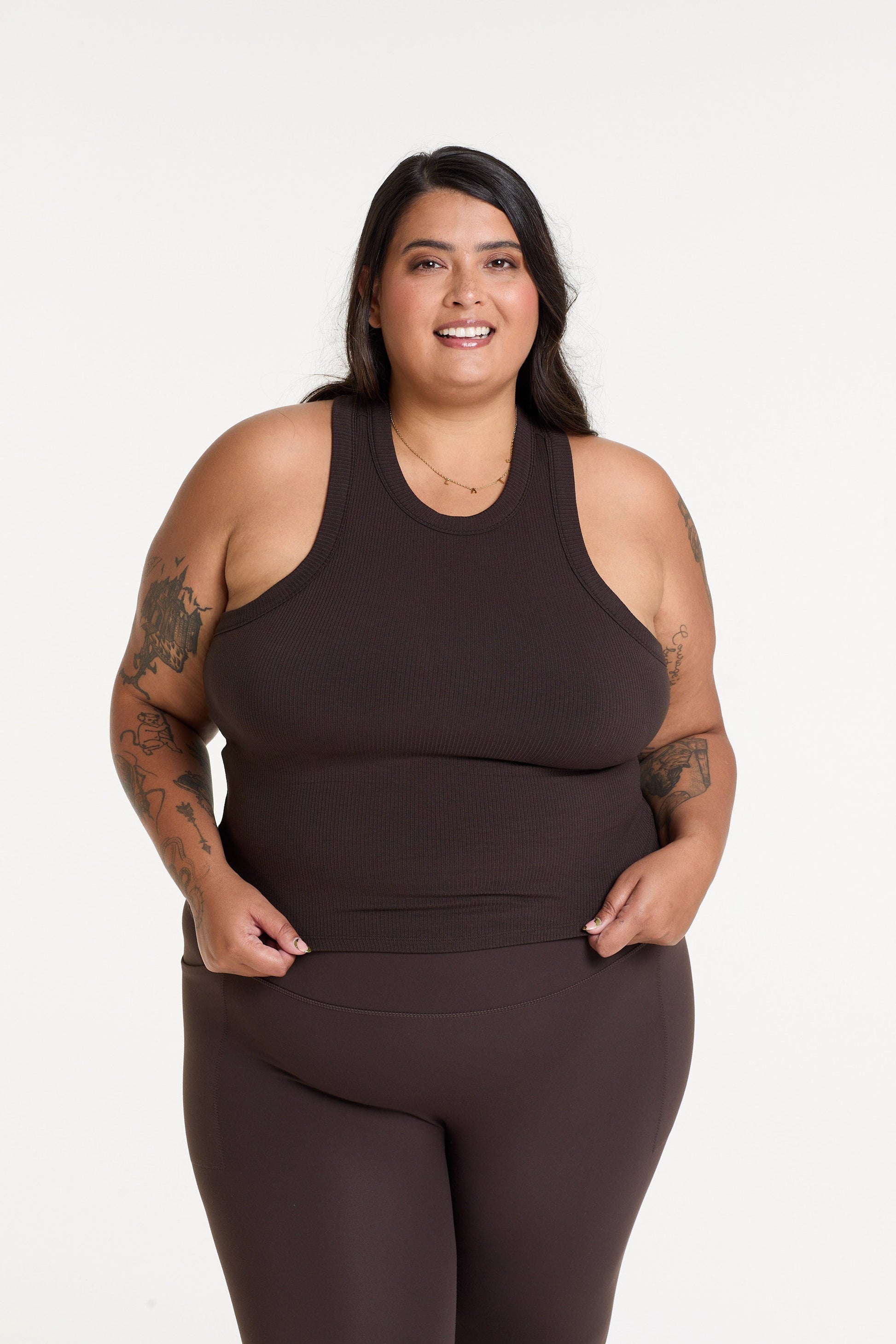 CROP RIB SINGLET COCOA