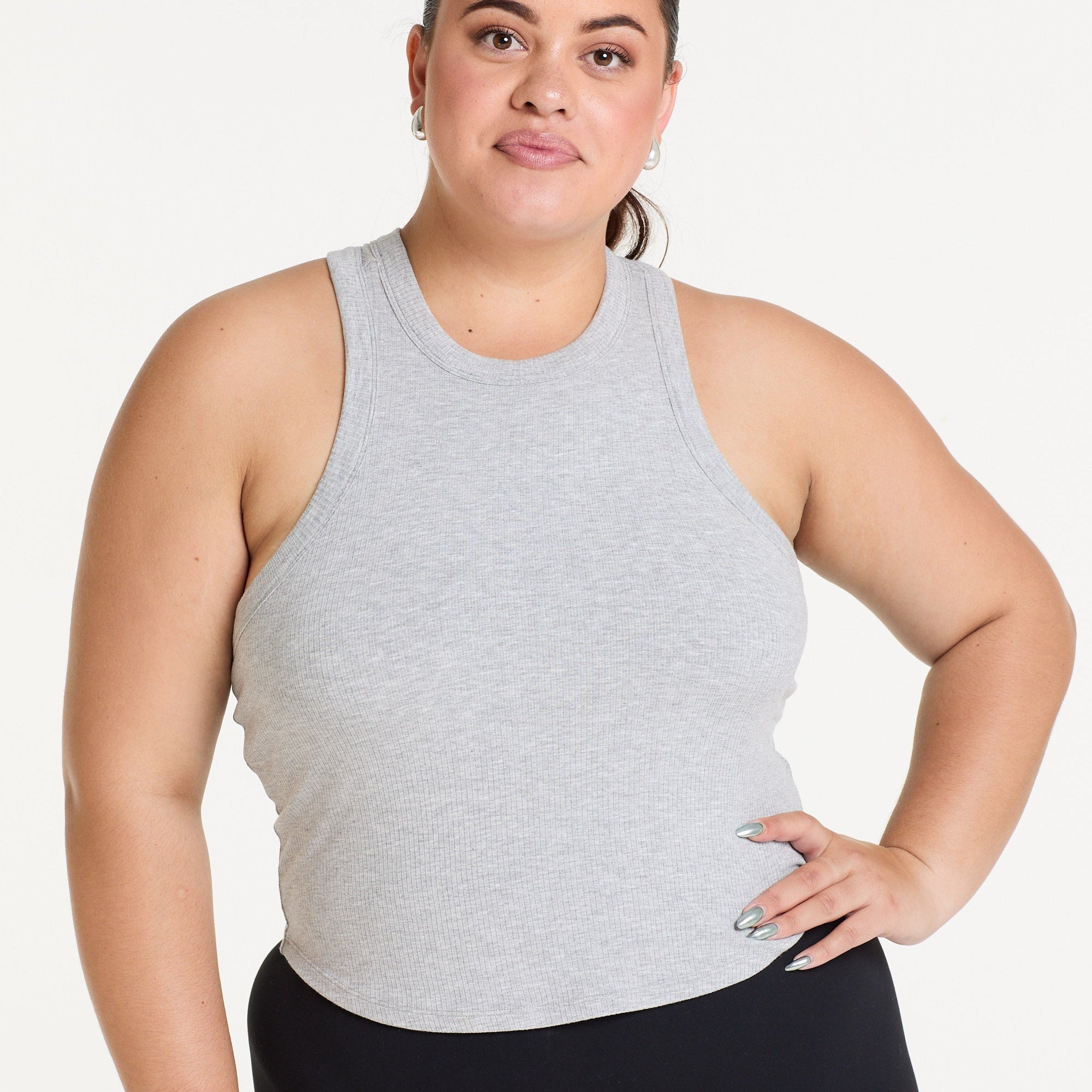 CROP RIB SINGLET MARBLE