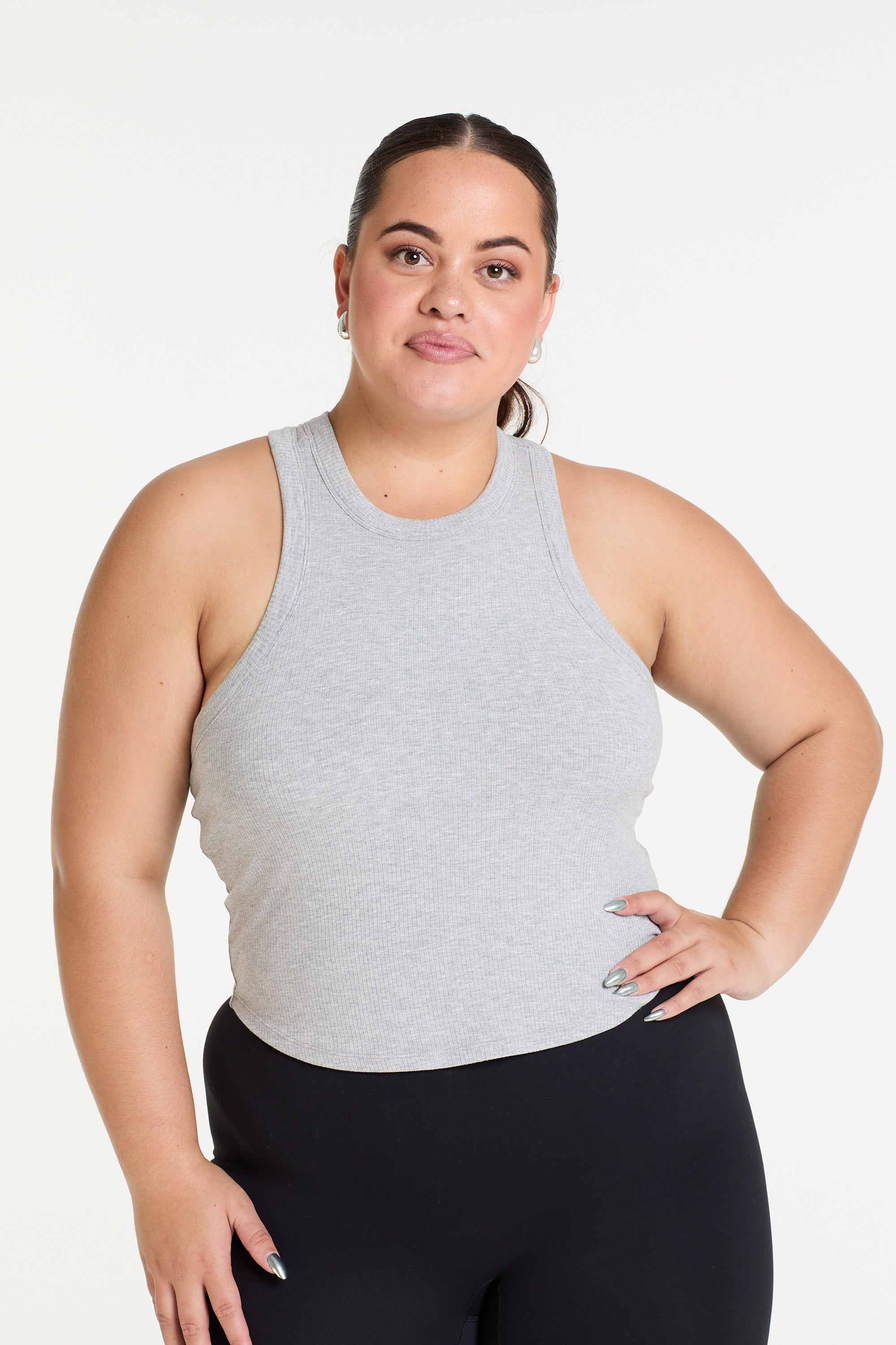 CROP RIB SINGLET MARBLE