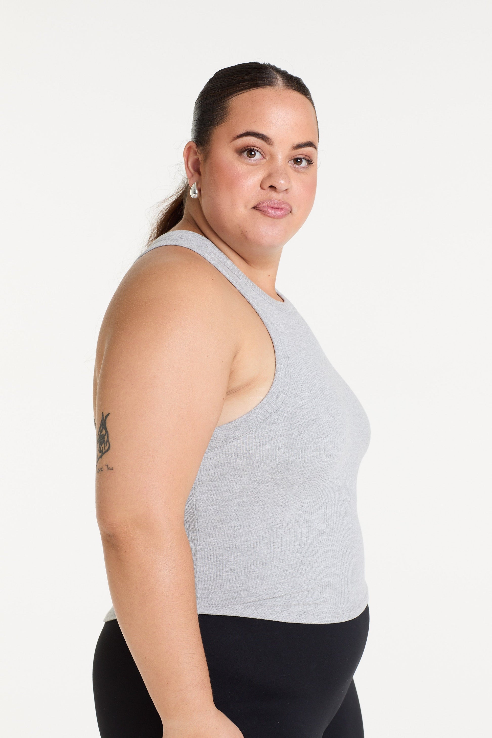 CROP RIB SINGLET MARBLE