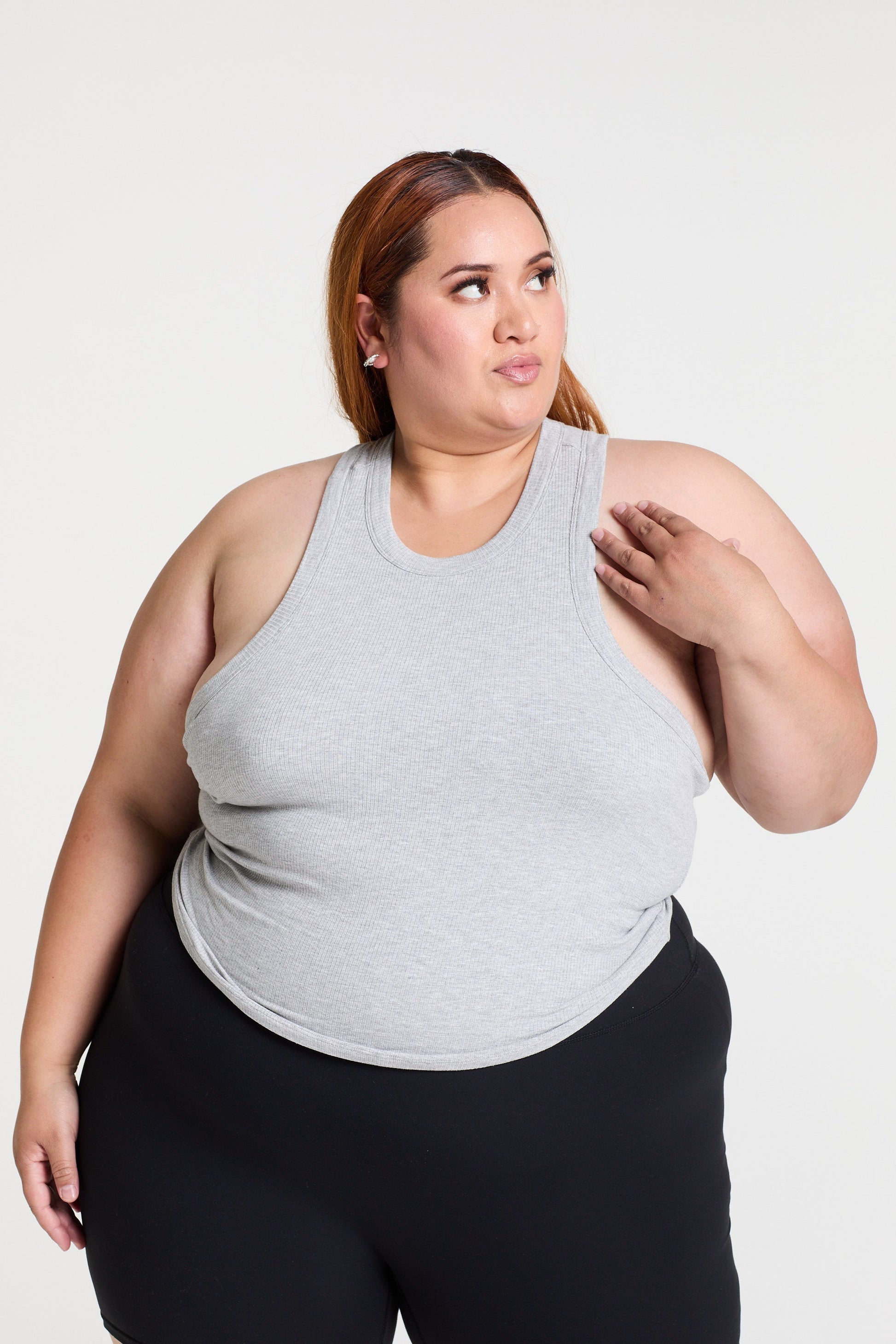 CROP RIB SINGLET MARBLE