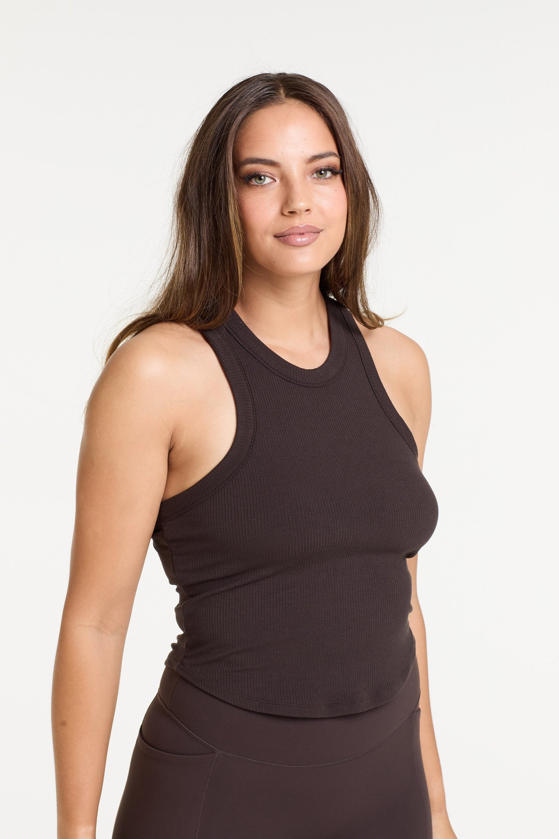 CROP RIB SINGLET COCOA