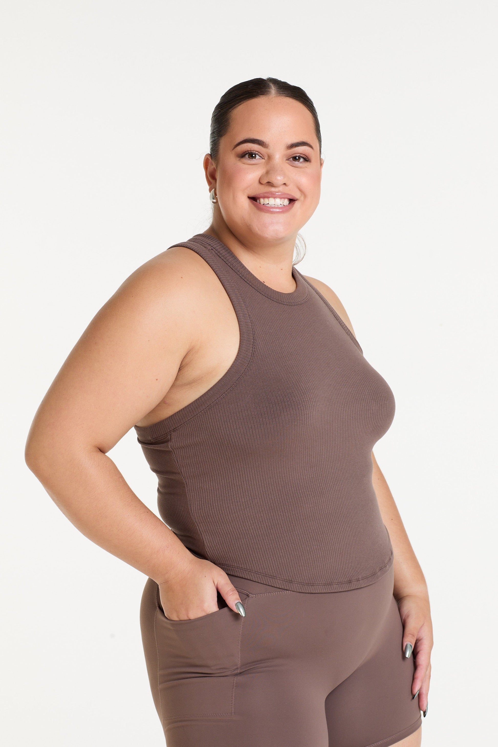CROP RIB SINGLET COFFEE