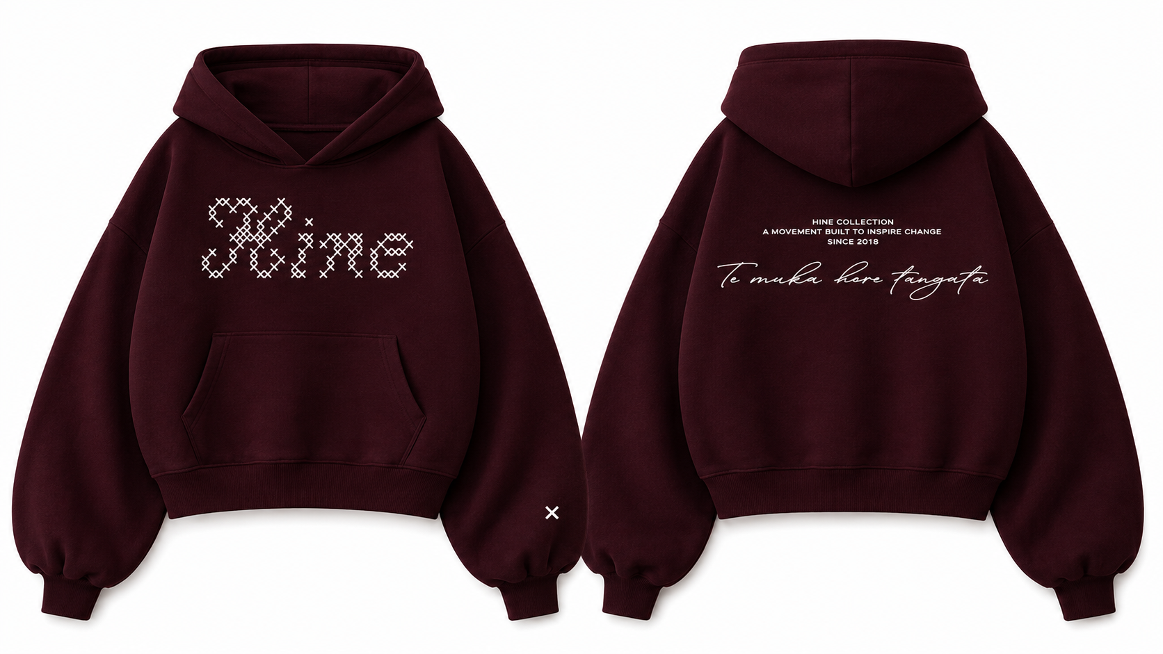 TE MUKA HERE TĀNGATA HOODIE BURGUNDY