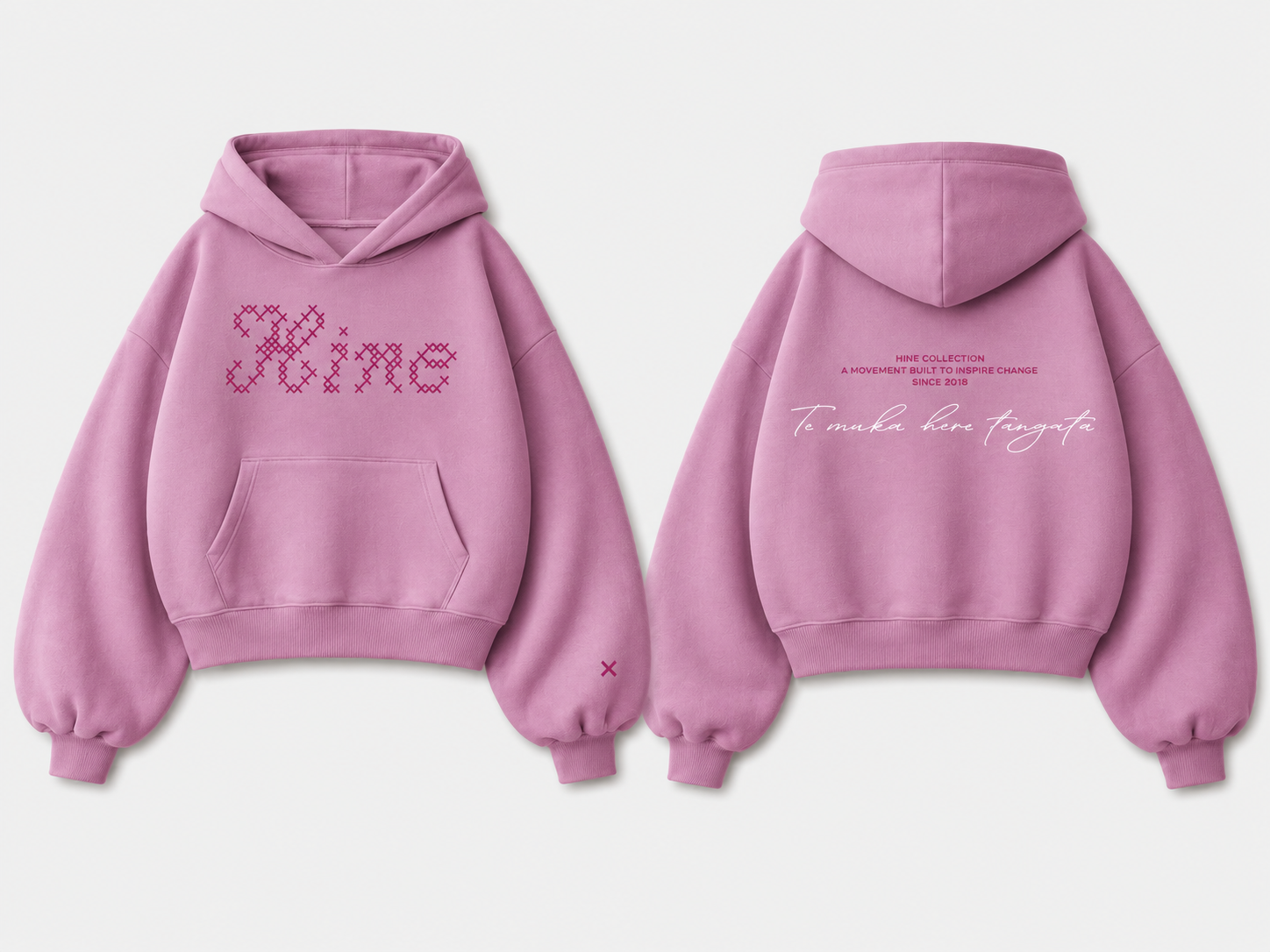 TE MUKA HERE TANGATA HOODIE PINK